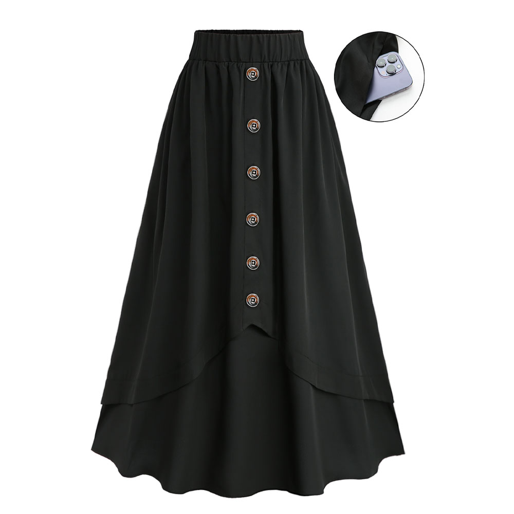 A-Line Skirt Midi - Plus Size Women's Vintage Stretch High