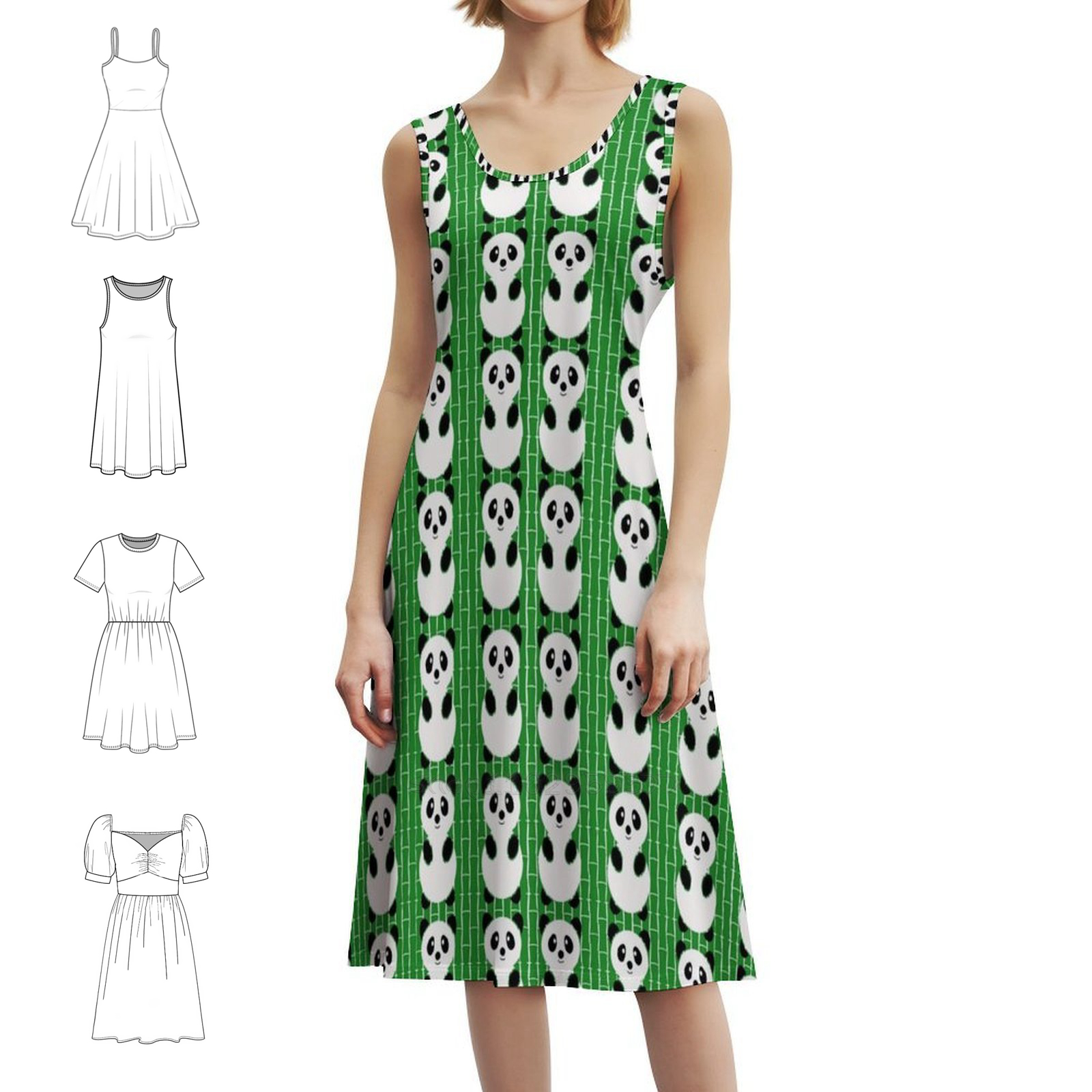 Women Fashion Gown - Panda Pattern Boho Chic Dress Elegant