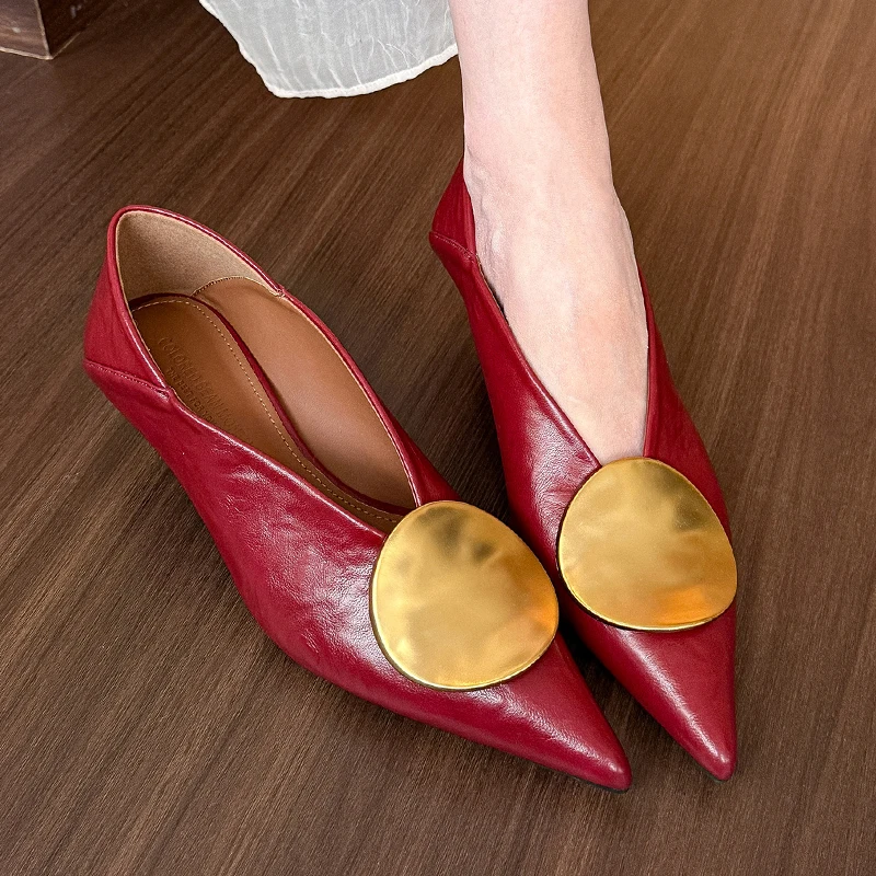 Women Fashion Designers - Luxury Women Metal Buckle Designer Pointed