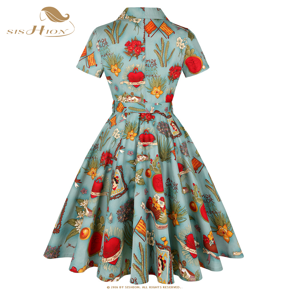Women'S Fashion Of The 60S - SISHION Short Sleeve Swing Retro 50s