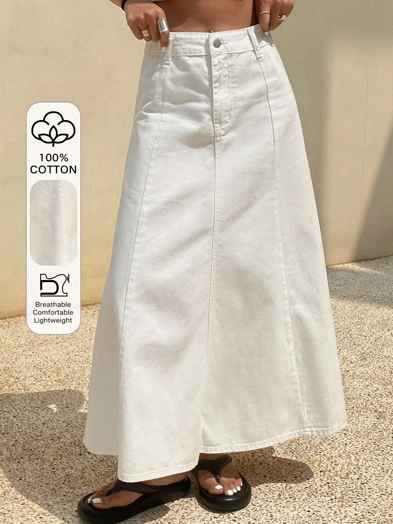A-Line Skirt Midi - White A-Line Denim Midi Skirt for
