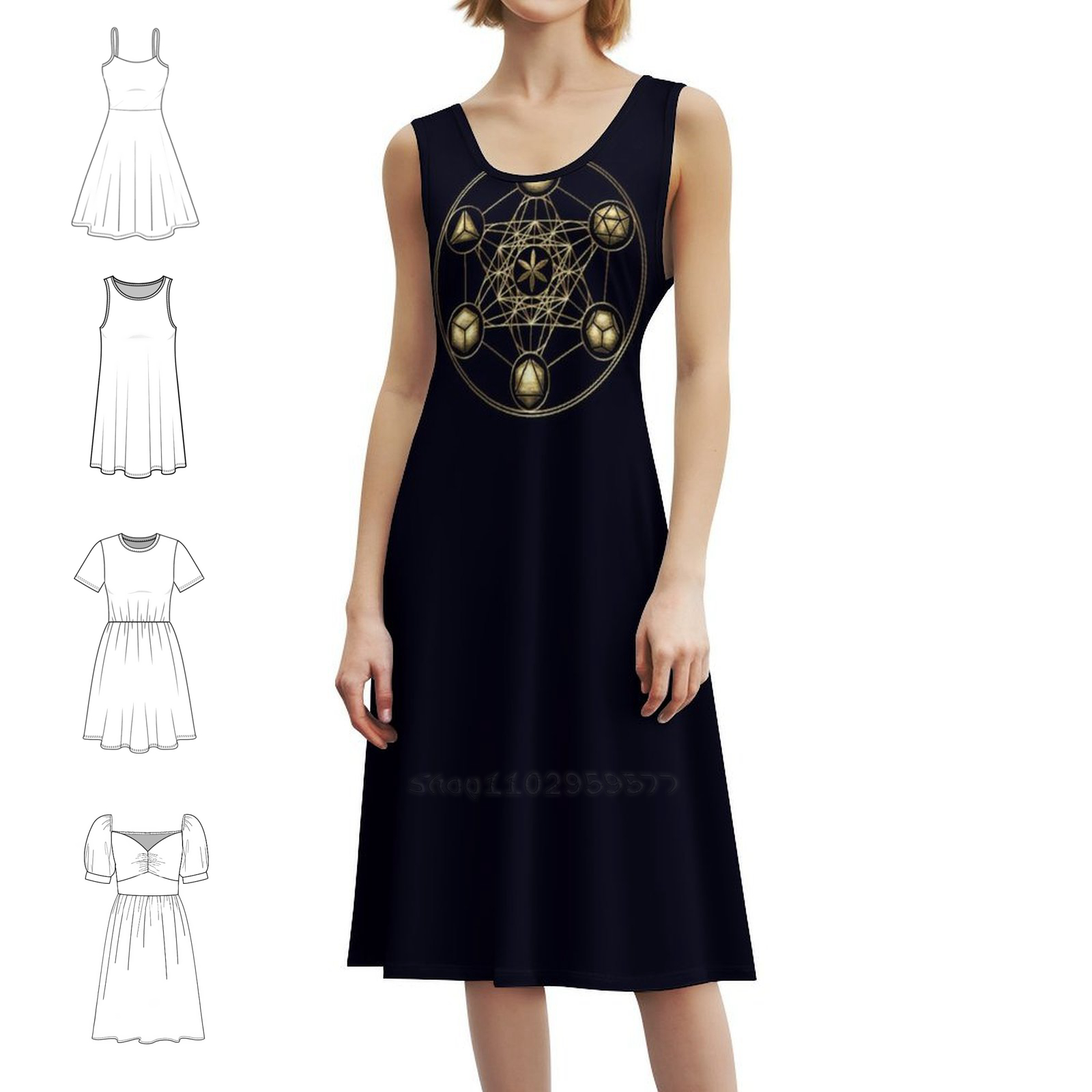 Platonic Solids Metatrons Cube - Women Fashion Gown บทวิจารณ์และราคา