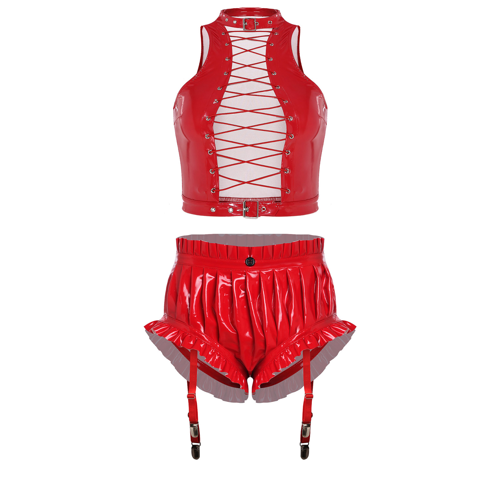 Womens Wet Look PU Leather Clu - Crop Top Women บทวิจารณ์และราคา