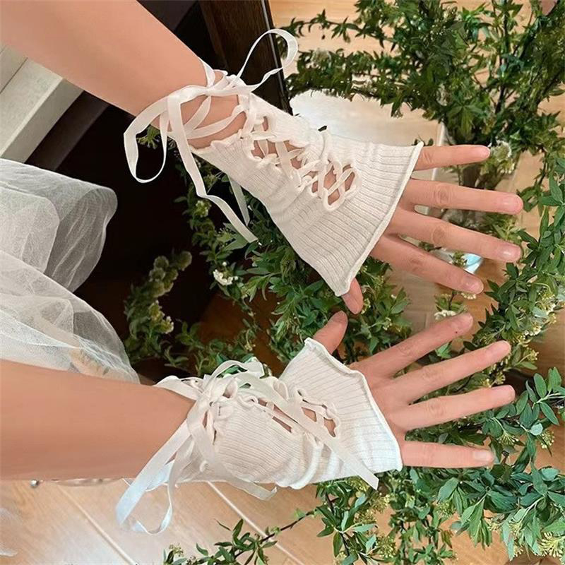 Women Lace‑Up Fingerless Arm S - Women Fashion Gloves บทวิจารณ์และราคา