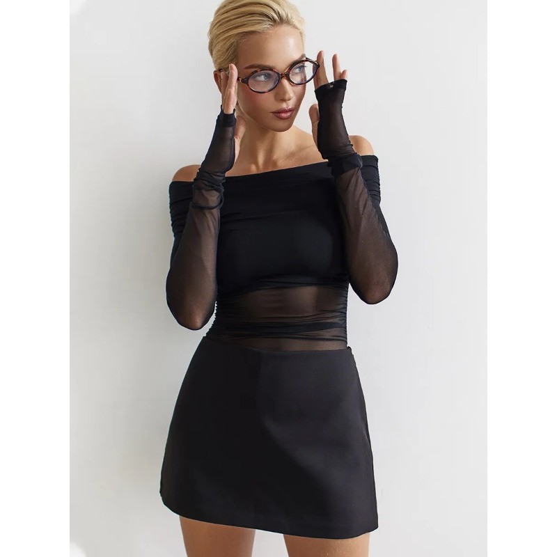 Women  Mesh Off Shoulder Top S - Crop Top Women บทวิจารณ์และราคา