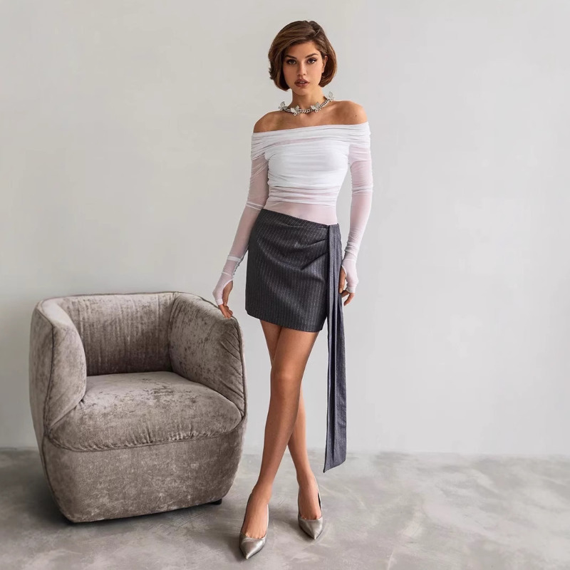 Women  Mesh Off Shoulder Top S - Crop Top Women บทวิจารณ์และราคา