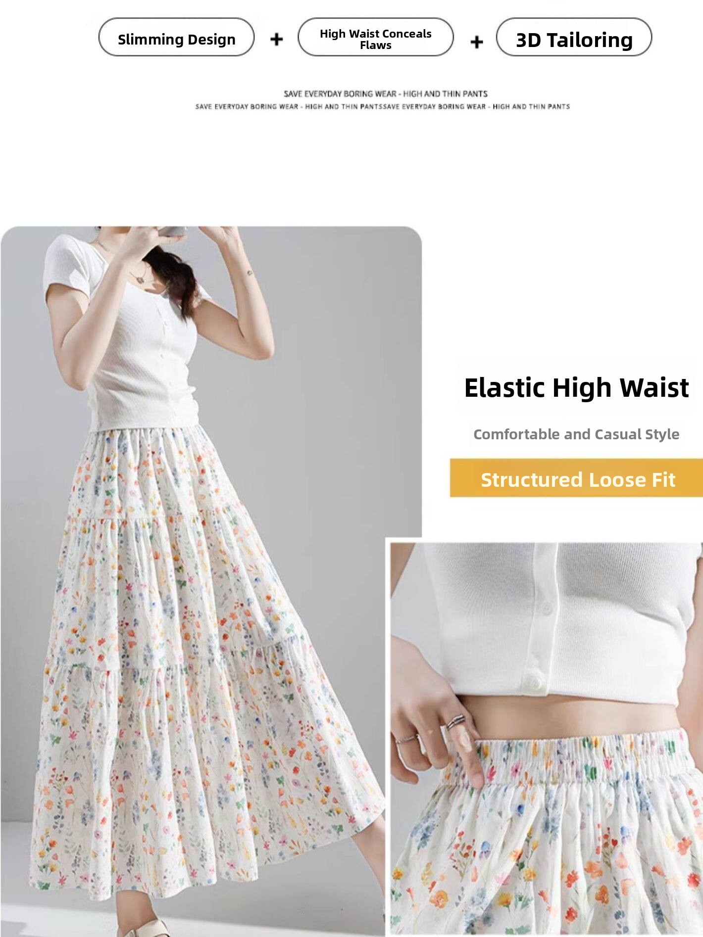 plus Size Floral Print A-Line  - A-Line Skirt Midi บทวิจารณ์และราคา