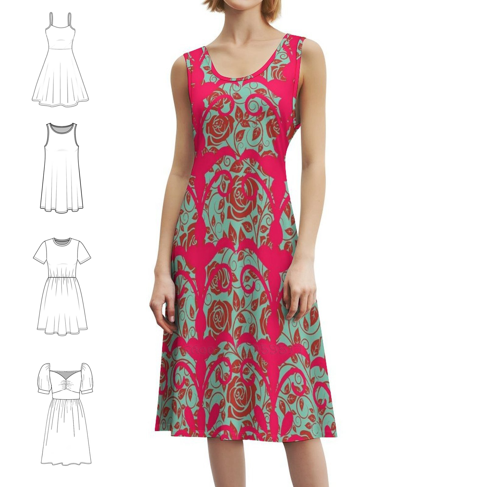 Floral Pattern Boho Chic Dress - Women Fashion Gown บทวิจารณ์และราคา
