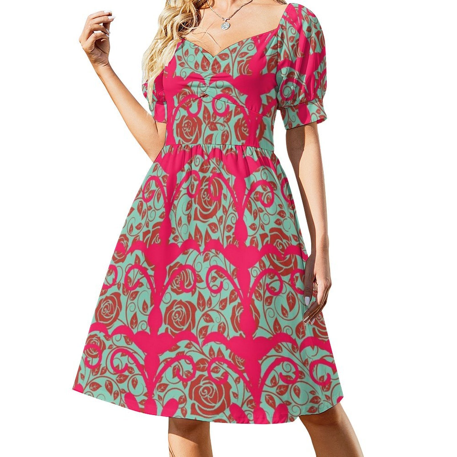 Floral Pattern Boho Chic Dress - Women Fashion Gown บทวิจารณ์และราคา