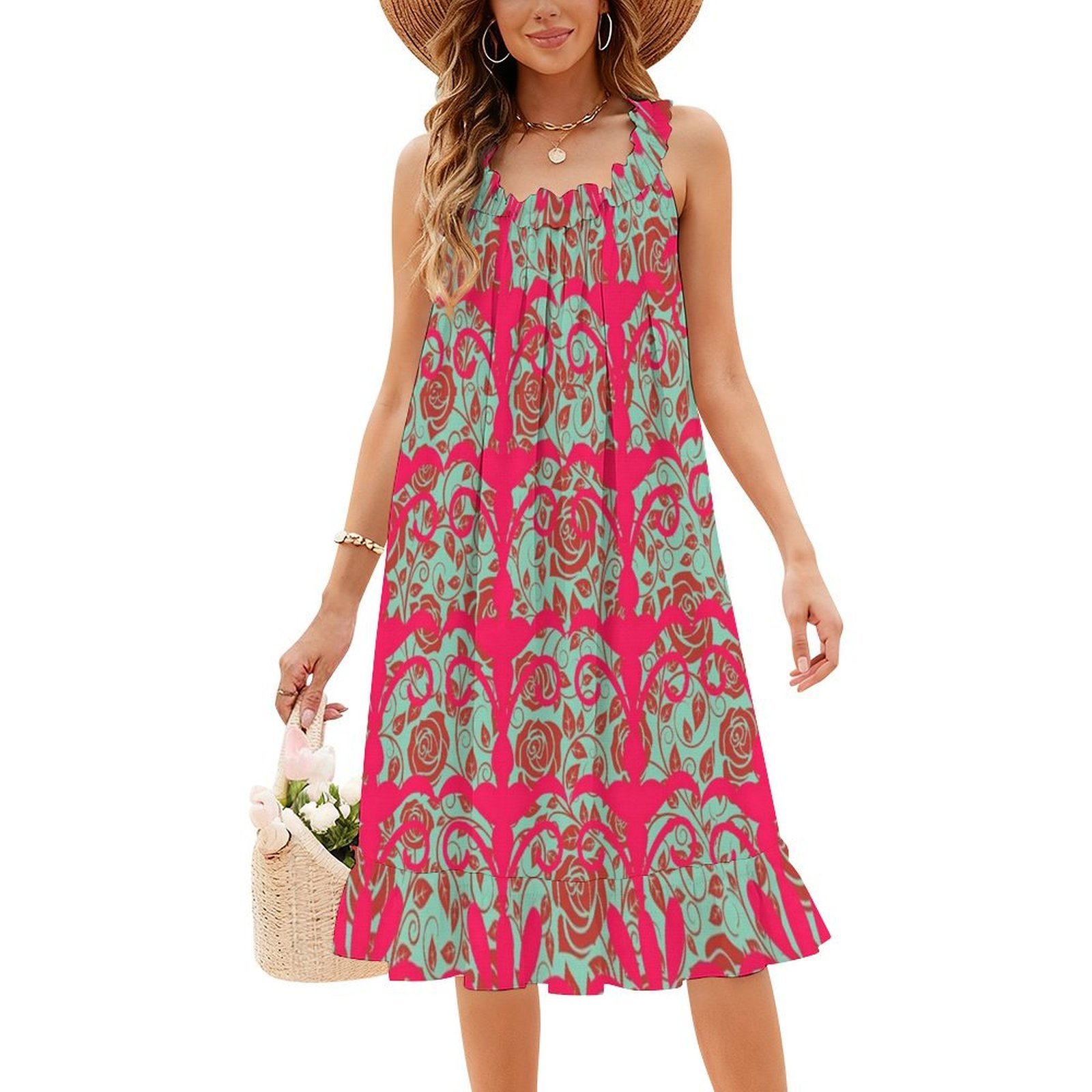 Floral Pattern Boho Chic Dress - Women Fashion Gown บทวิจารณ์และราคา
