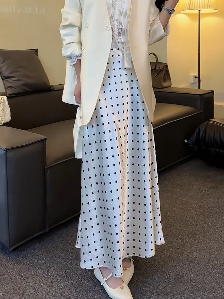 Elegant White Polka Dot A-Line - A-Line Skirt Midi บทวิจารณ์และราคา