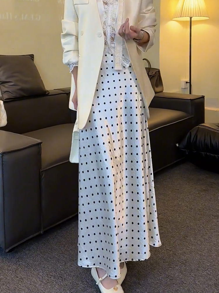 Elegant White Polka Dot A-Line - A-Line Skirt Midi บทวิจารณ์และราคา
