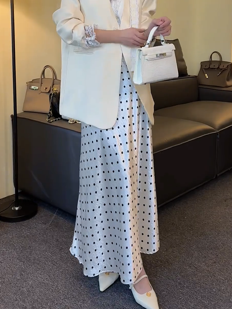 Elegant White Polka Dot A-Line - A-Line Skirt Midi บทวิจารณ์และราคา