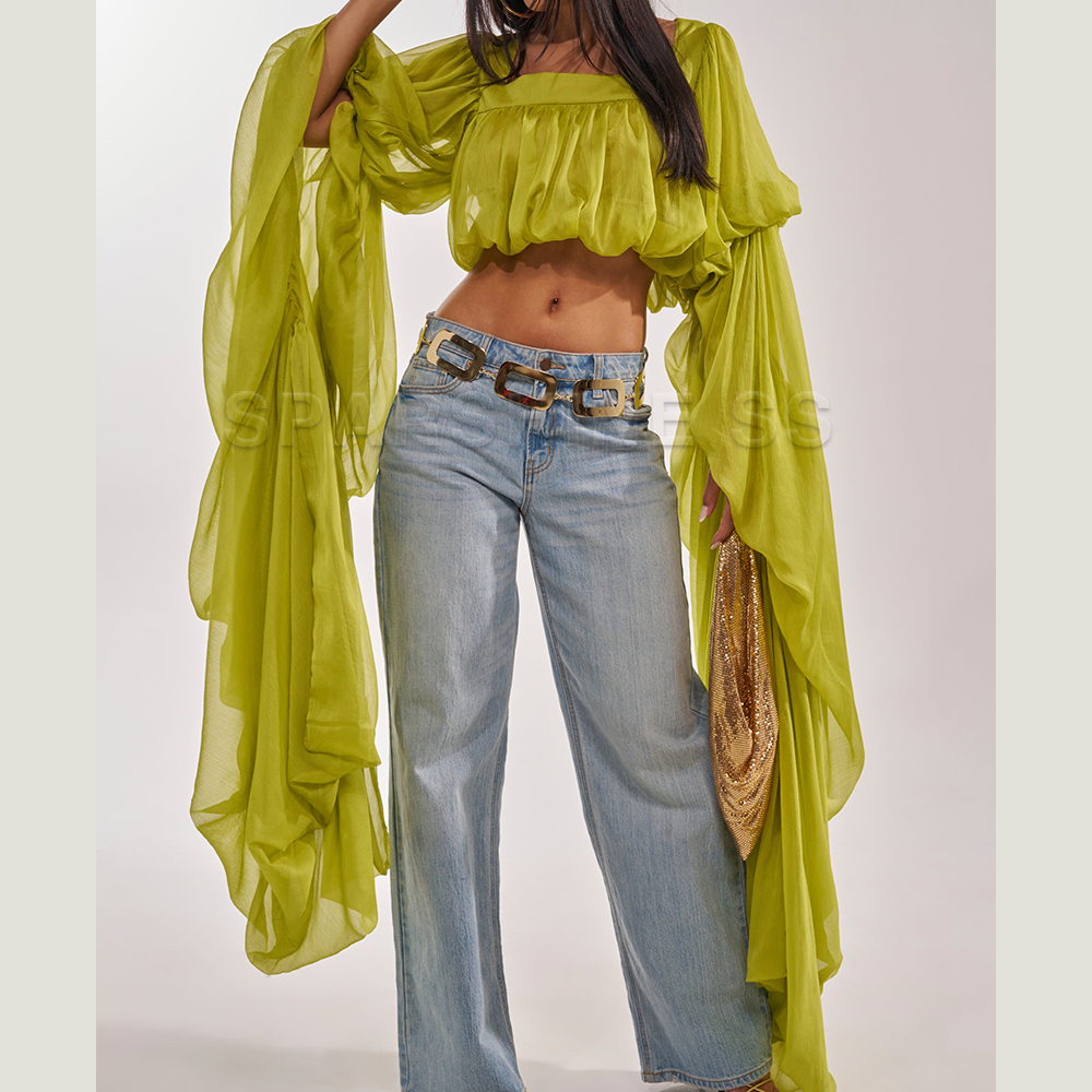 Women Chiffon Crop Top, Puff L - Crop Top Women บทวิจารณ์และราคา
