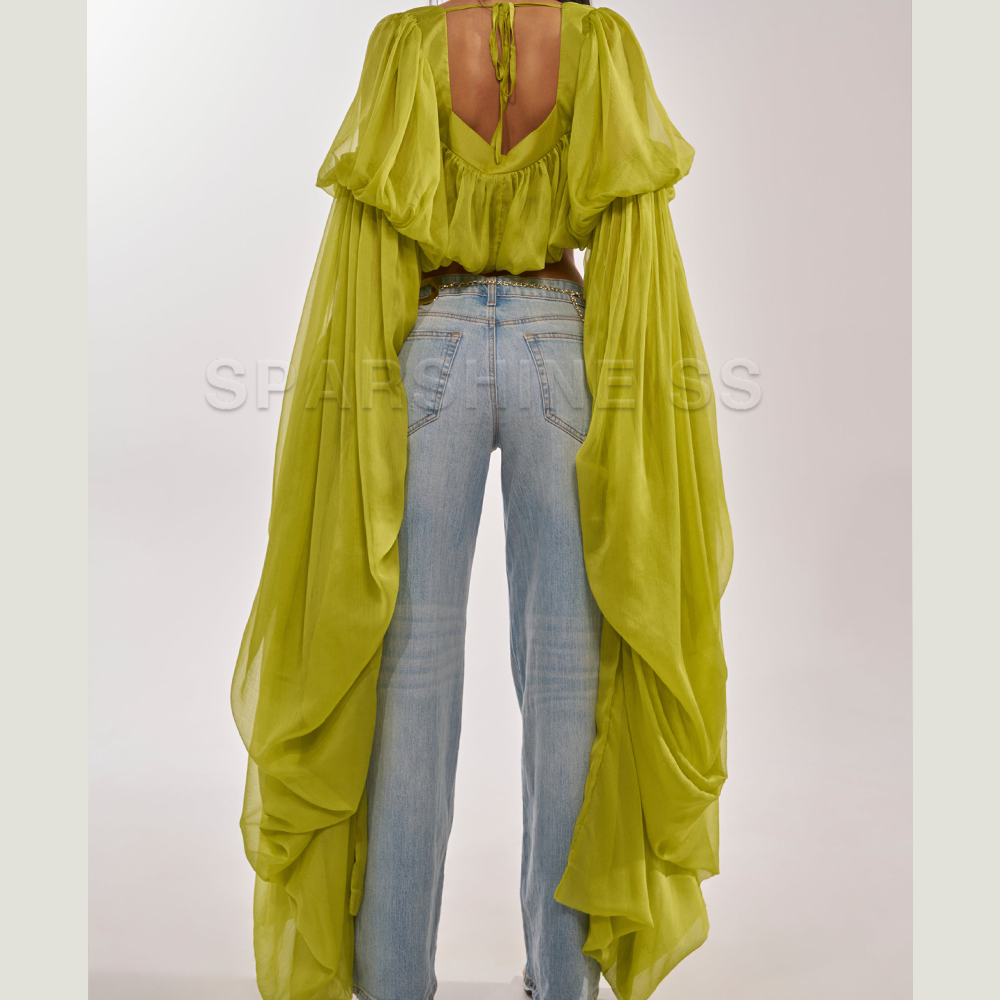 Women Chiffon Crop Top, Puff L - Crop Top Women บทวิจารณ์และราคา
