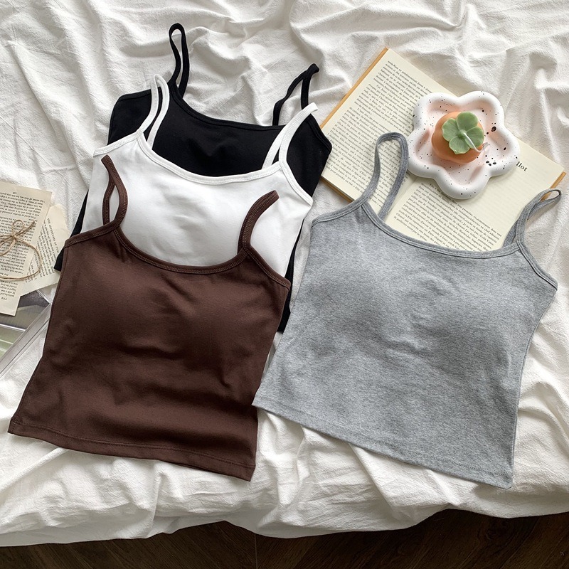Solid Color Built-in Padded Ba - Crop Top Women บทวิจารณ์และราคา