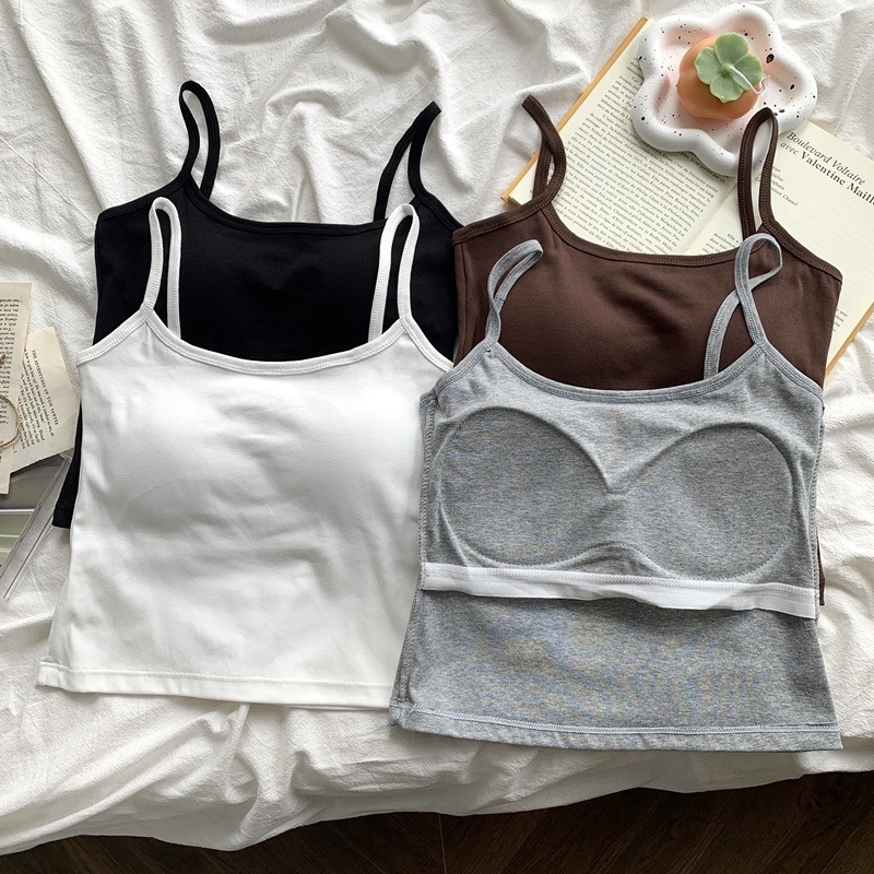 Solid Color Built-in Padded Ba - Crop Top Women บทวิจารณ์และราคา