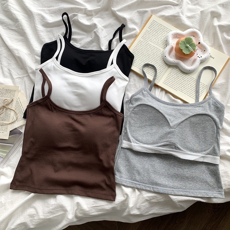 Solid Color Built-in Padded Ba - Crop Top Women บทวิจารณ์และราคา