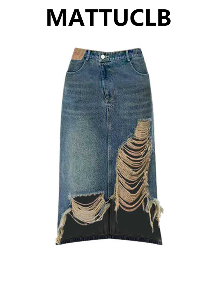 Women 2000s Midi Skirt Ripped  - A-Line Skirt Midi บทวิจารณ์และราคา