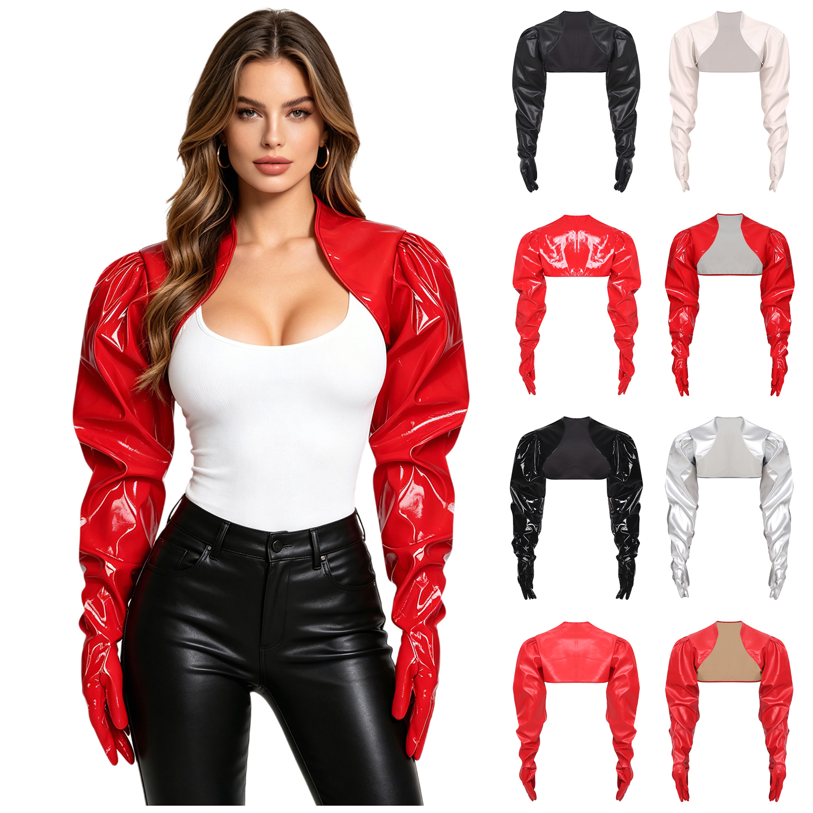 Womens Female Wet Look PU Card - Women Fashion Gloves บทวิจารณ์และราคา
