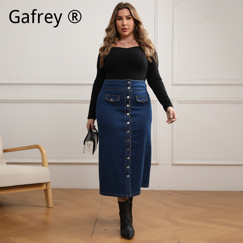 Plus Size High Waist Button Fr - A-Line Skirt Midi บทวิจารณ์และราคา