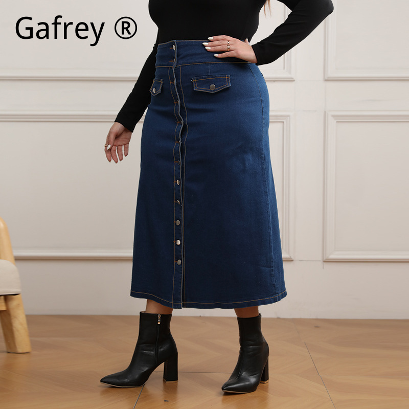Plus Size High Waist Button Fr - A-Line Skirt Midi บทวิจารณ์และราคา