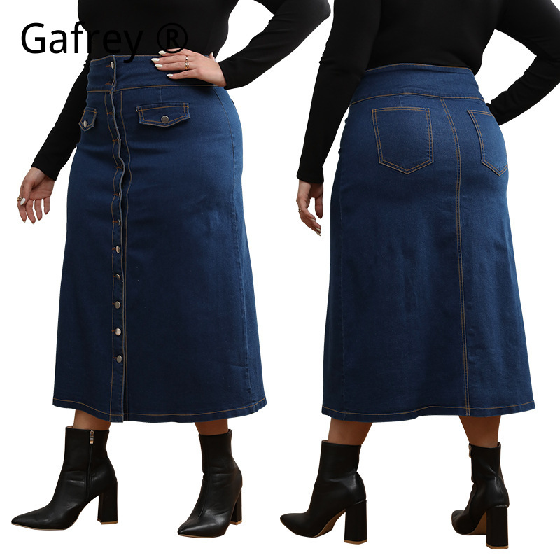 Plus Size High Waist Button Fr - A-Line Skirt Midi บทวิจารณ์และราคา
