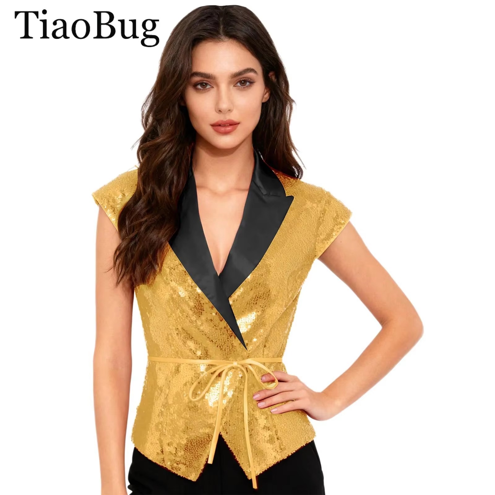 Women Sequin Vest V-neck Label - Women'S Fashion Labels บทวิจารณ์และราคา