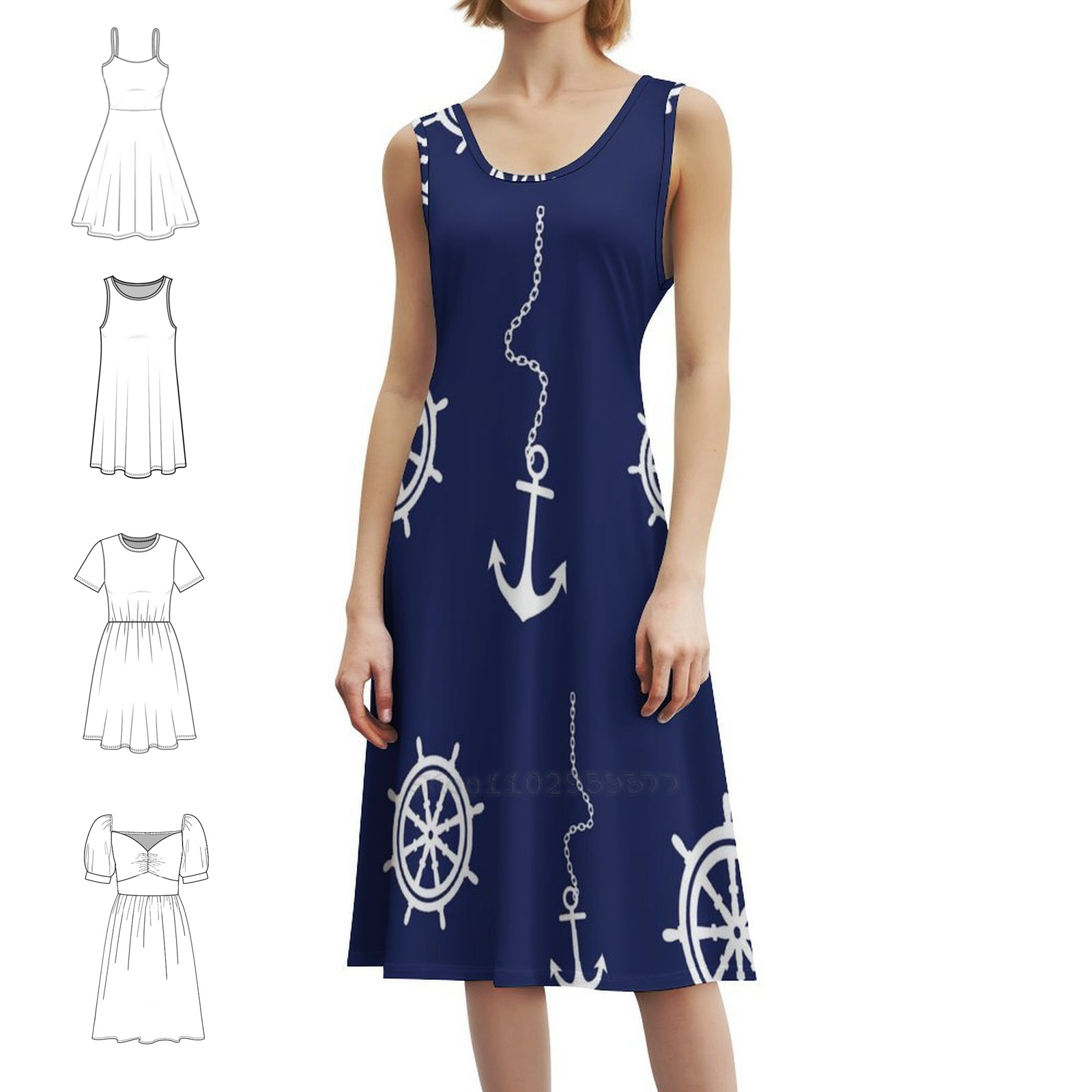 Pattern-Navy And White Anchors - Women Fashion Gown บทวิจารณ์และราคา