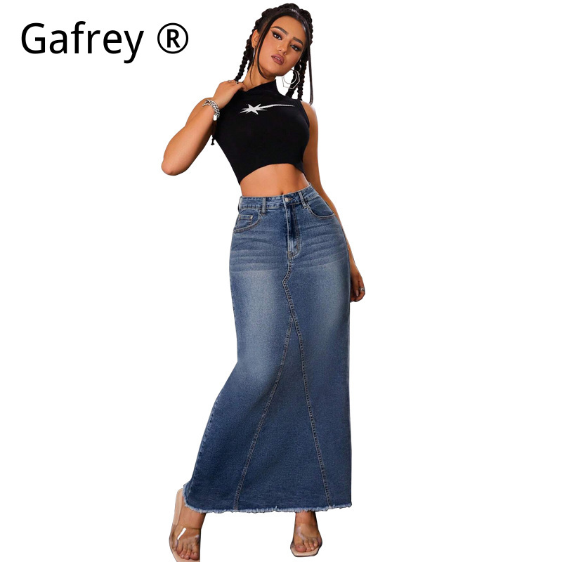 Women Denim Midi Skirt High Wa - A-Line Skirt Midi บทวิจารณ์และราคา