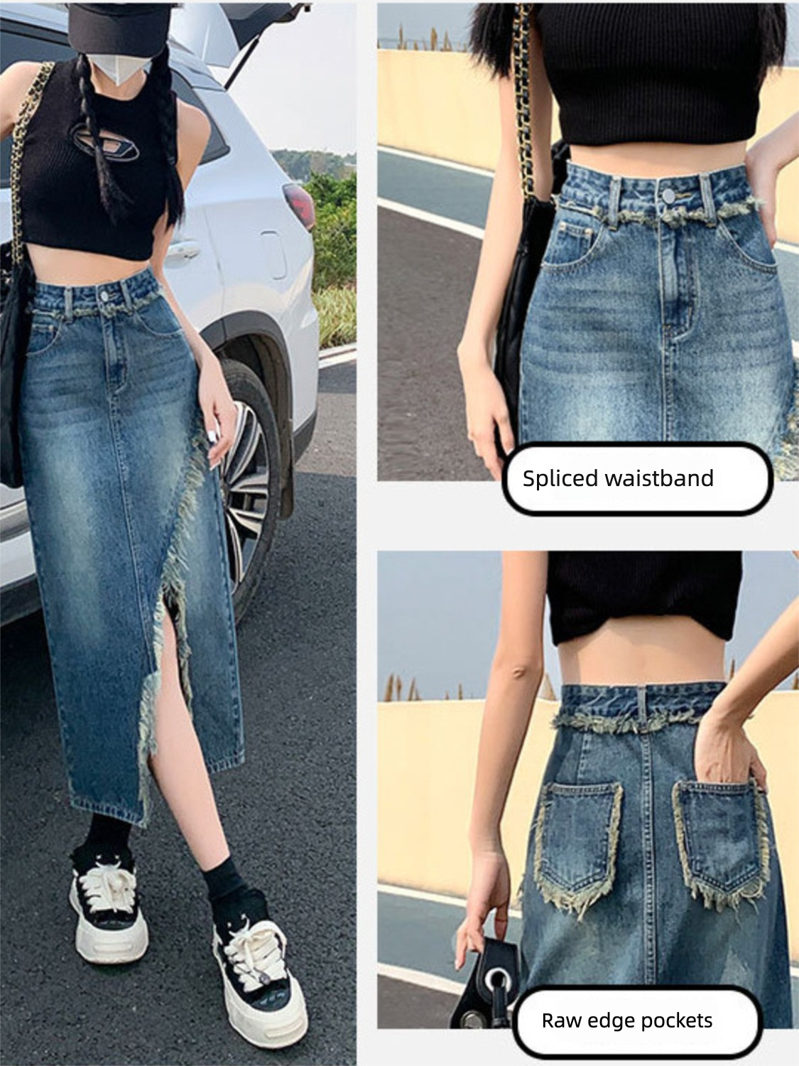 Women's High Waist Denim Skirt - A-Line Skirt Midi บทวิจารณ์และราคา
