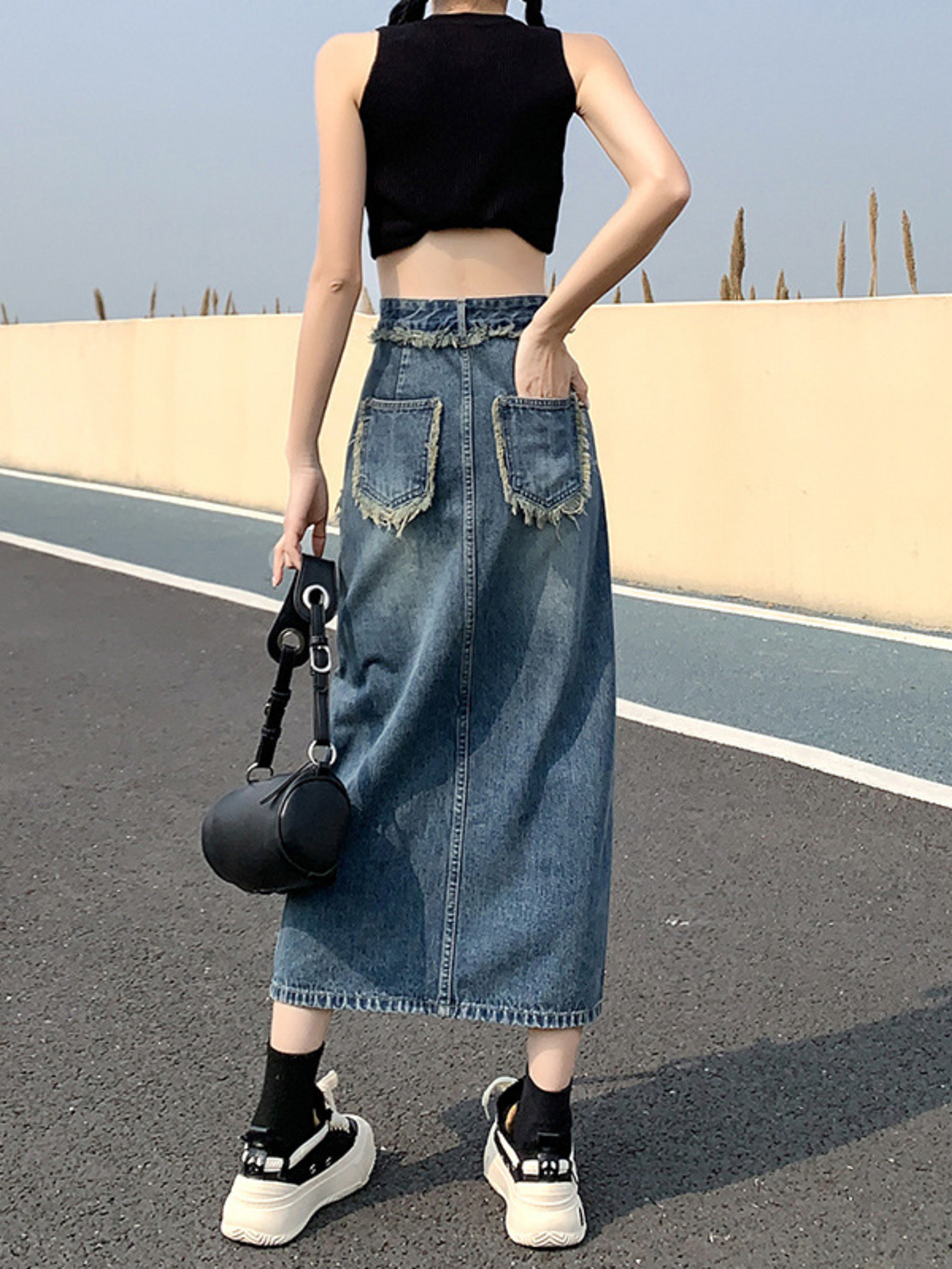 Women's High Waist Denim Skirt - A-Line Skirt Midi บทวิจารณ์และราคา