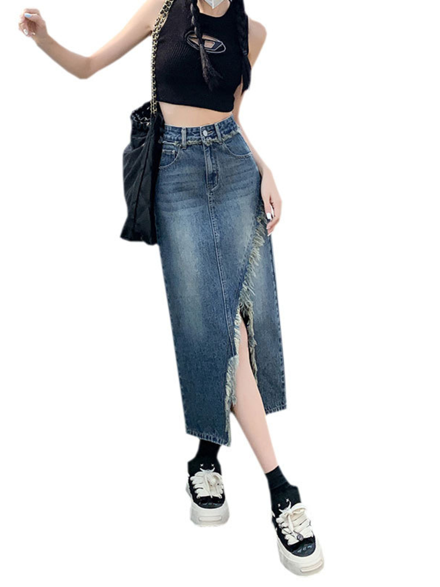 Women's High Waist Denim Skirt - A-Line Skirt Midi บทวิจารณ์และราคา