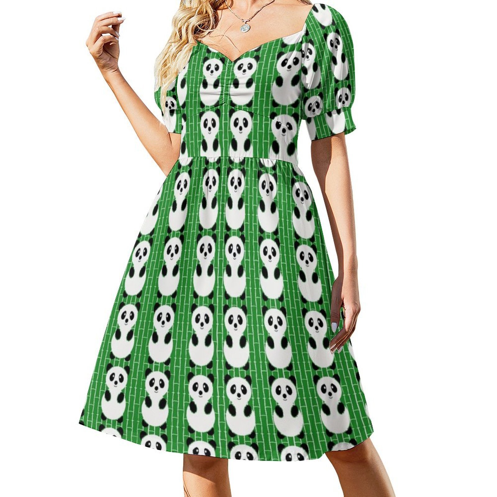 Panda Pattern Boho Chic Dress  - Women Fashion Gown บทวิจารณ์และราคา