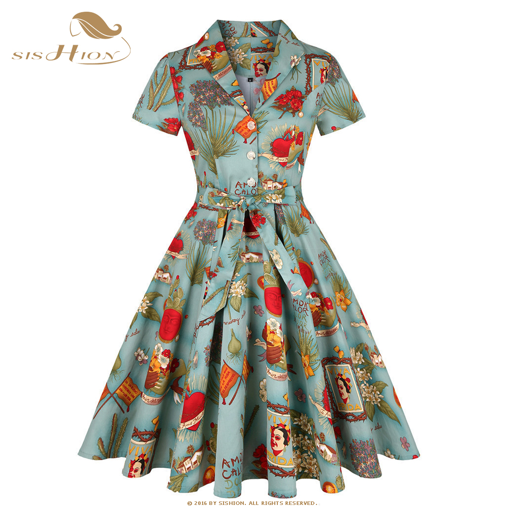 SISHION Short Sleeve Swing Ret - Women'S Fashion Of The 60S บทวิจารณ์และราคา
