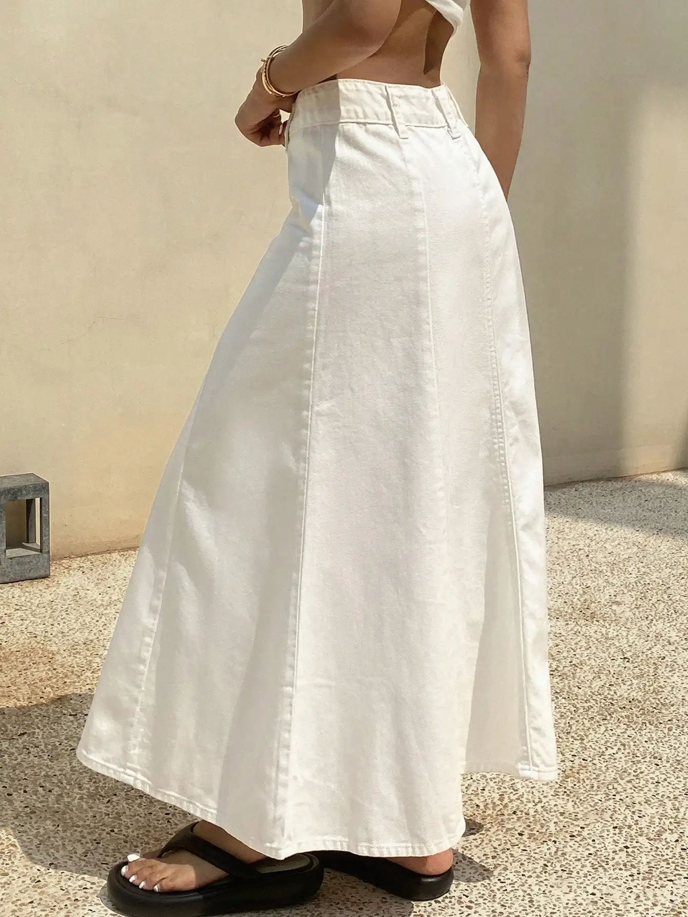 White A-Line Denim Midi Skirt  - A-Line Skirt Midi บทวิจารณ์และราคา