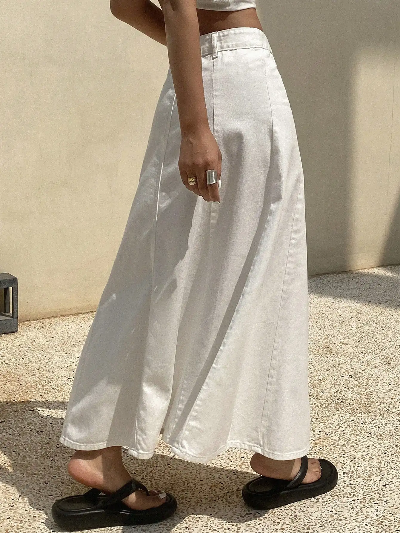 White A-Line Denim Midi Skirt  - A-Line Skirt Midi บทวิจารณ์และราคา