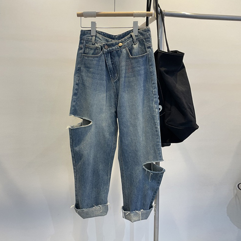 Summer Women Ripped Jeans High - Women'S Fashion Trousers บทวิจารณ์และราคา