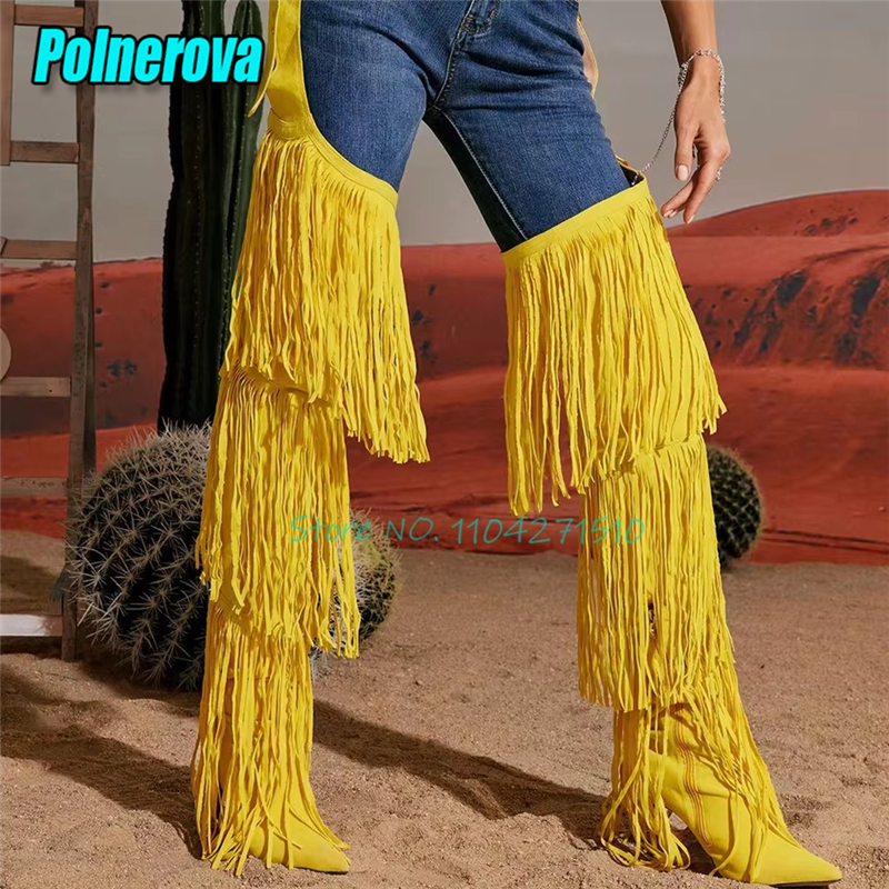 Yellow Tassel Over The Knee Bo - Women'S Fashion Trousers บทวิจารณ์และราคา