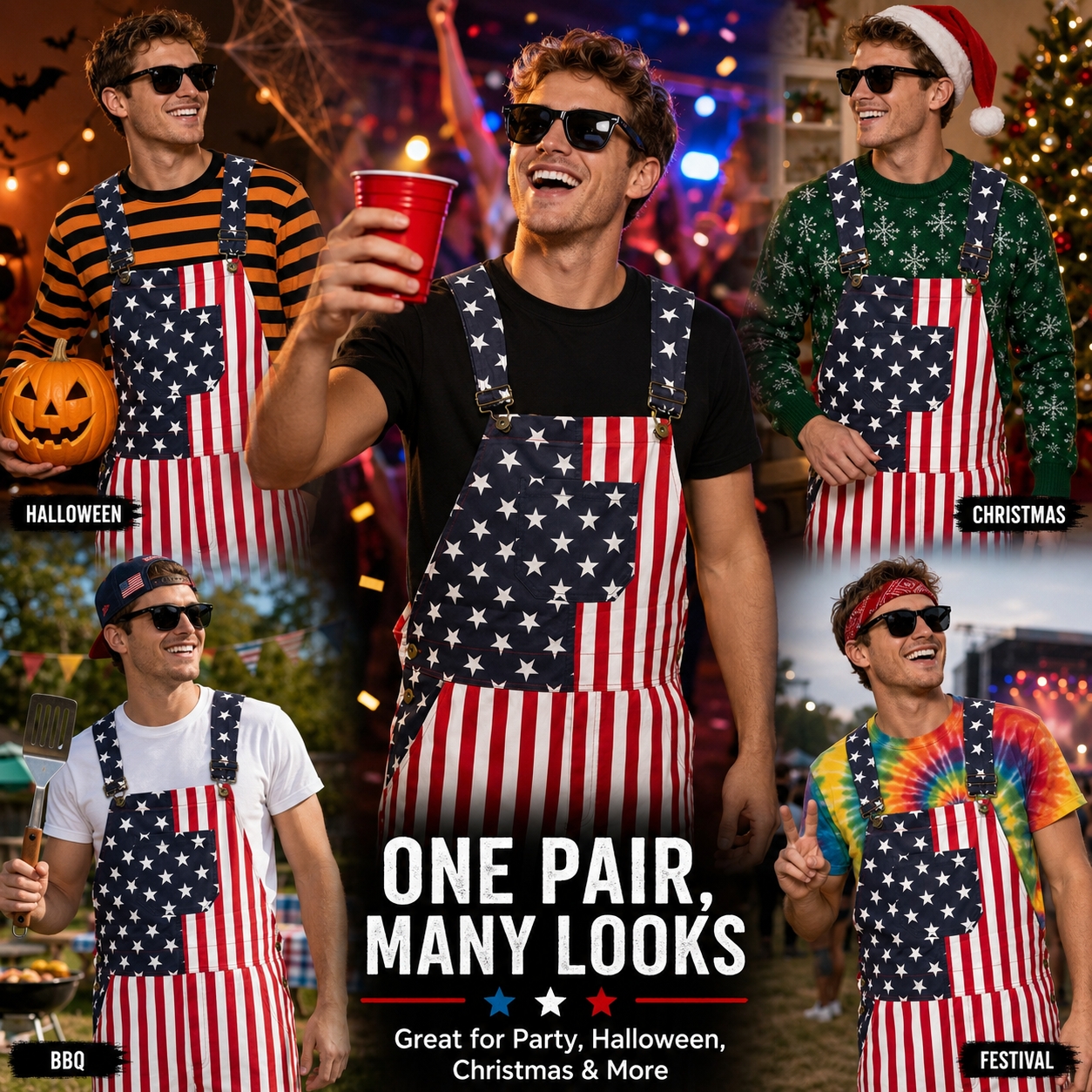 American Flag Printed Bib Over - Women'S Fashion Trousers บทวิจารณ์และราคา