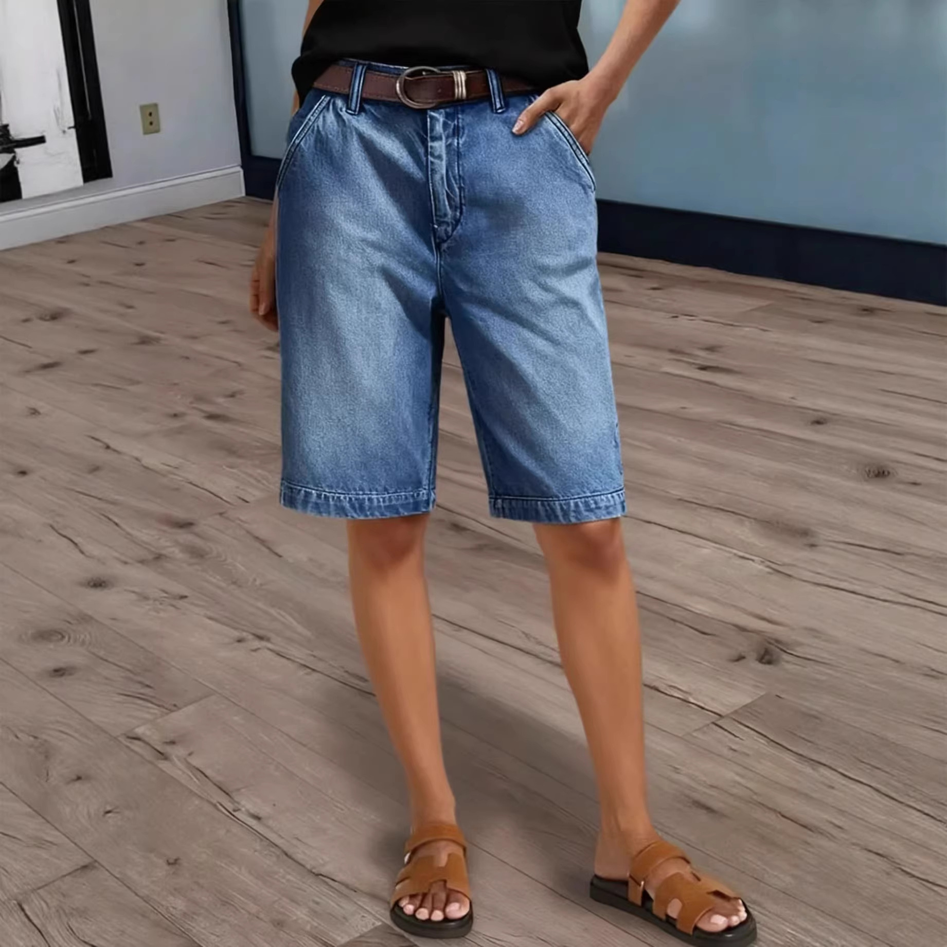 Women Knee Length Denim Shorts - Women'S Fashion Trousers บทวิจารณ์และราคา