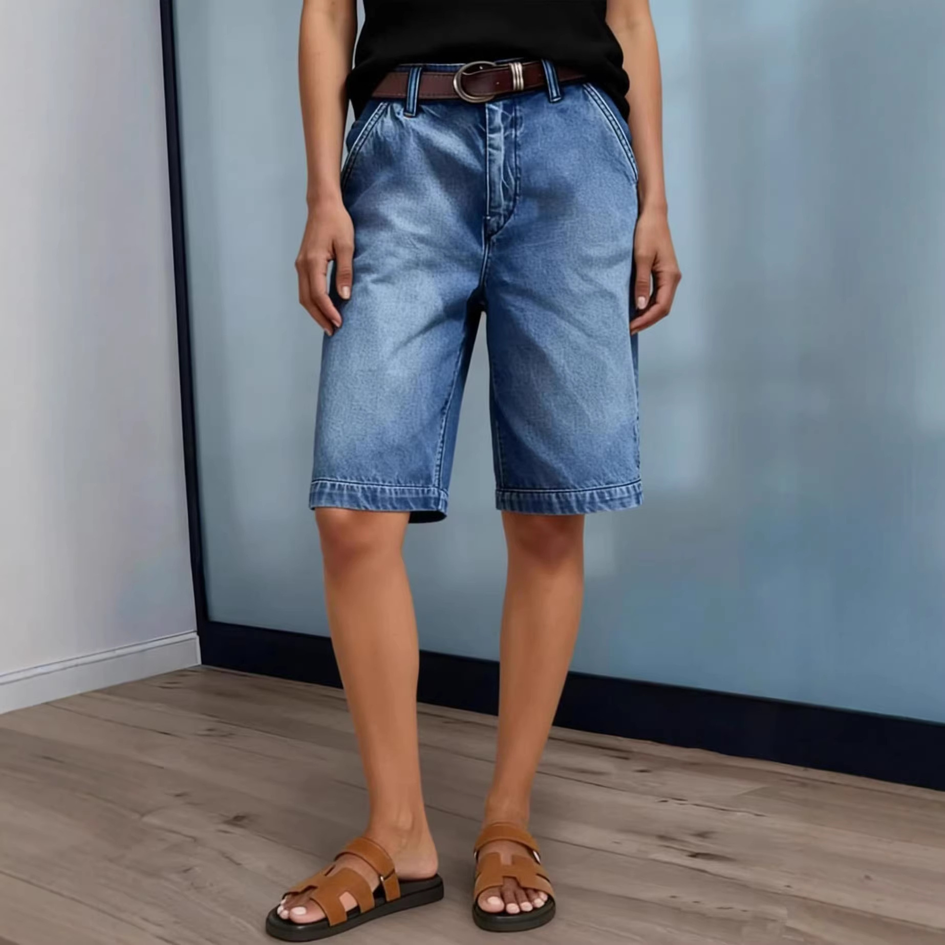 Women Knee Length Denim Shorts - Women'S Fashion Trousers บทวิจารณ์และราคา