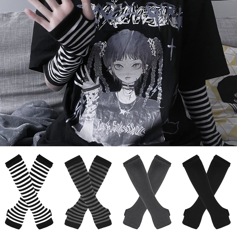 Women Long Sleeve Gothic Strip - Women Fashion Gloves บทวิจารณ์และราคา