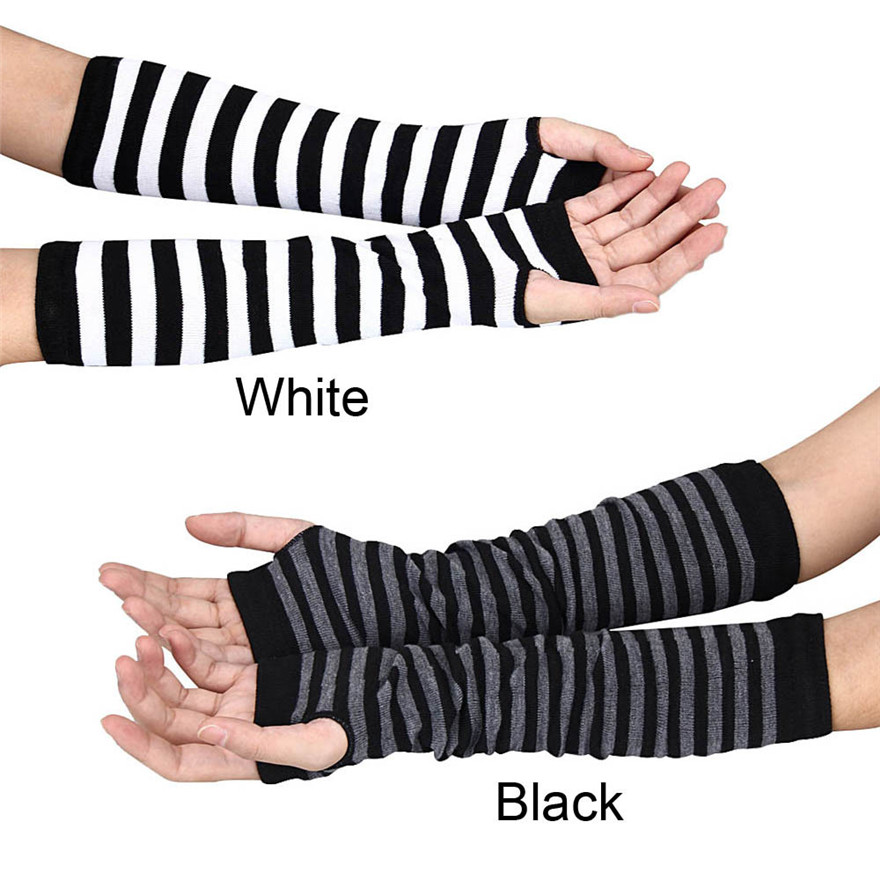 Women Long Sleeve Gothic Strip - Women Fashion Gloves บทวิจารณ์และราคา