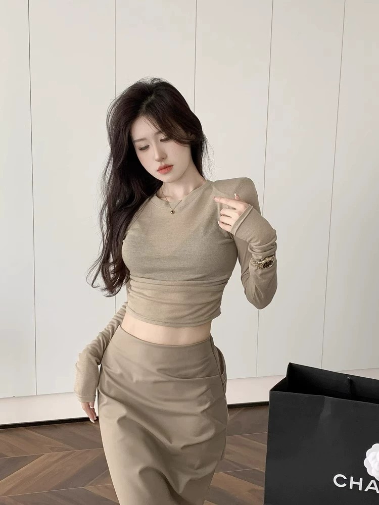 Y2K Sexy Shoulder Pads Long Sl - Crop Top Women บทวิจารณ์และราคา
