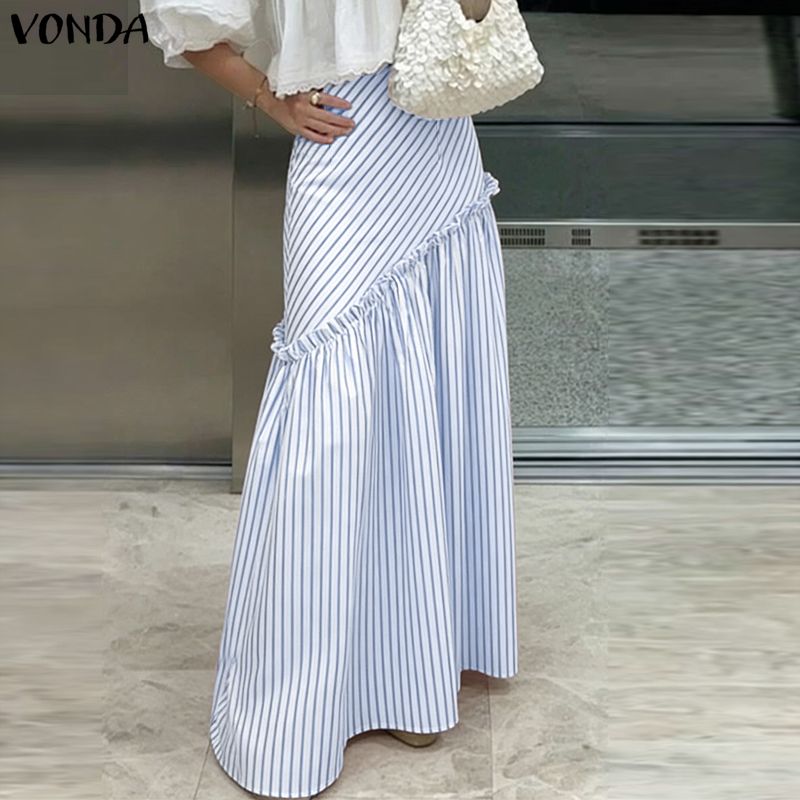 VONDA Plus Size 5XL Women High - A-Line Skirt Midi บทวิจารณ์และราคา