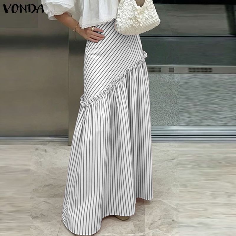 VONDA Plus Size 5XL Women High - A-Line Skirt Midi บทวิจารณ์และราคา