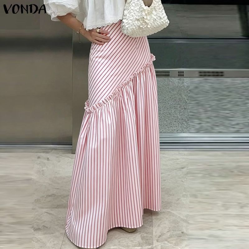 VONDA Plus Size 5XL Women High - A-Line Skirt Midi บทวิจารณ์และราคา