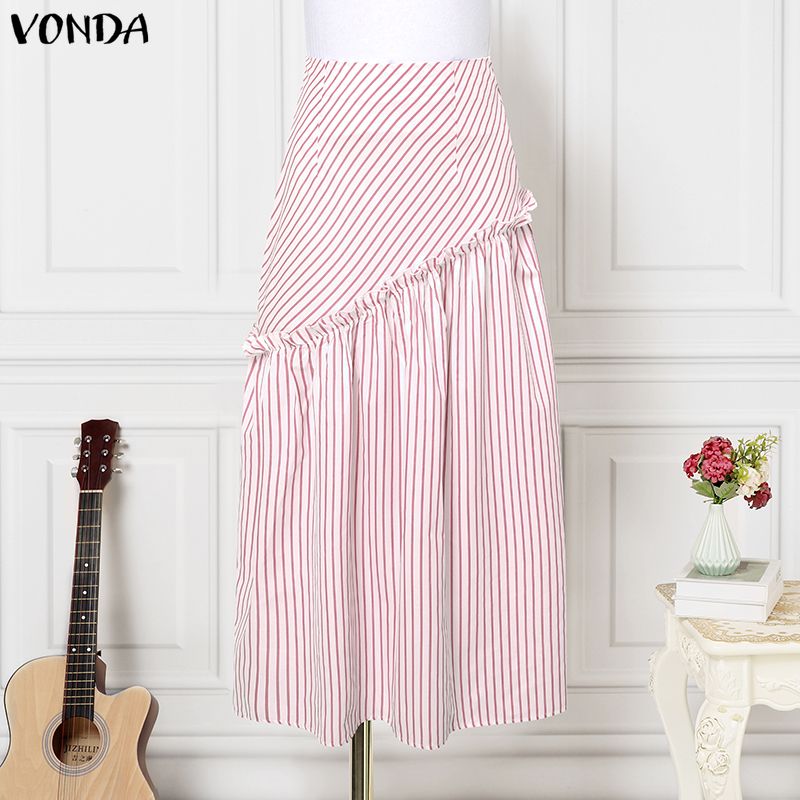 VONDA Plus Size 5XL Women High - A-Line Skirt Midi บทวิจารณ์และราคา